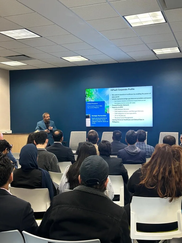 Speaker presenting healthcare AI insights