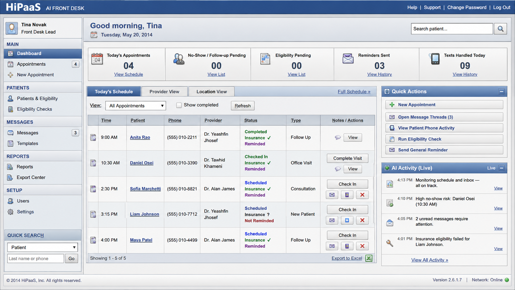 Legacy front desk application with dated interface and manual screens