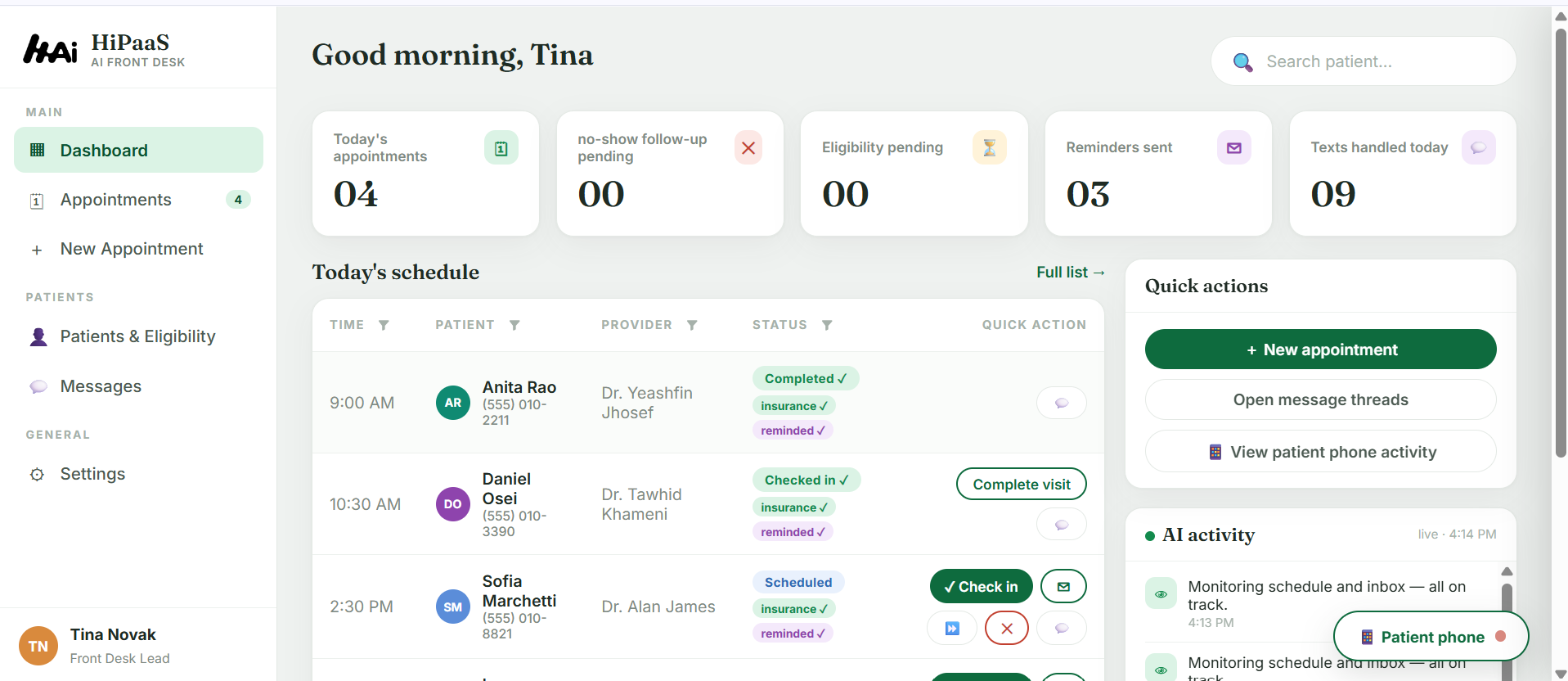 The same application modernized with a clean interface and live AI activity